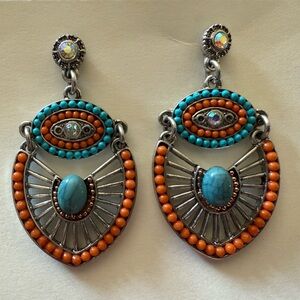 Turquoise and Orange Bohemian Earrings